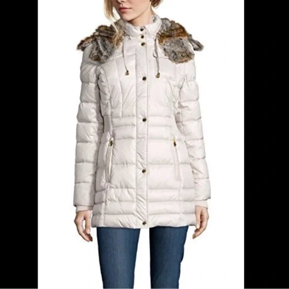 Laundry by Design Ivory Puffer Jacket with Faux Fur - Picture 1 of 12